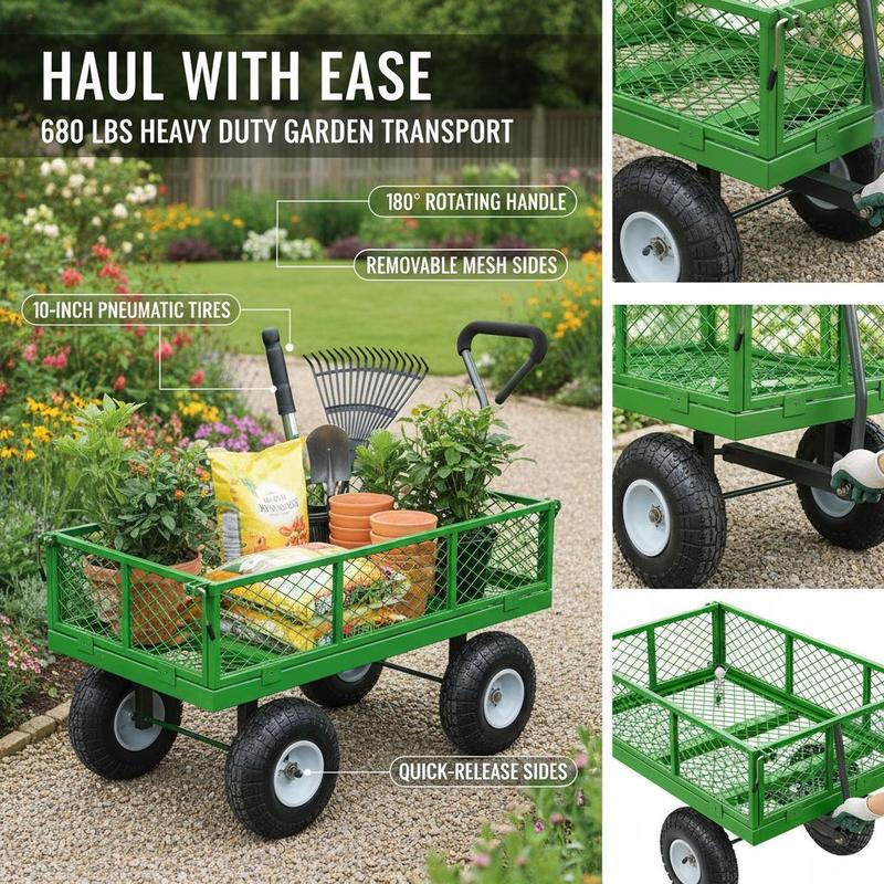 Steel Garden Cart 680 Lbs For  - Heavy Equipment Tires incelemesi ve fiyatı