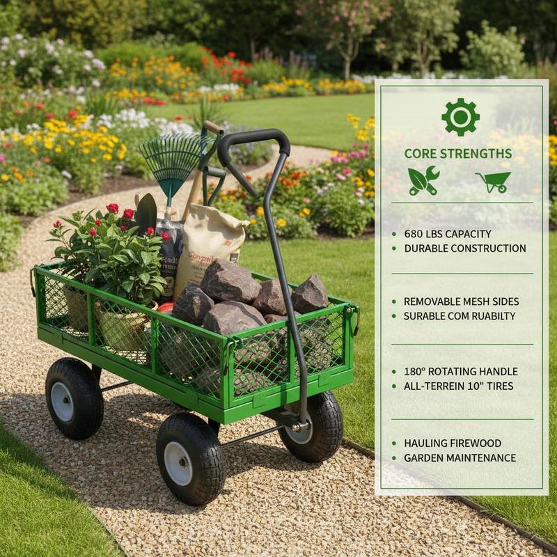 Steel Garden Cart 680 Lbs For  - Heavy Equipment Tires incelemesi ve fiyatı